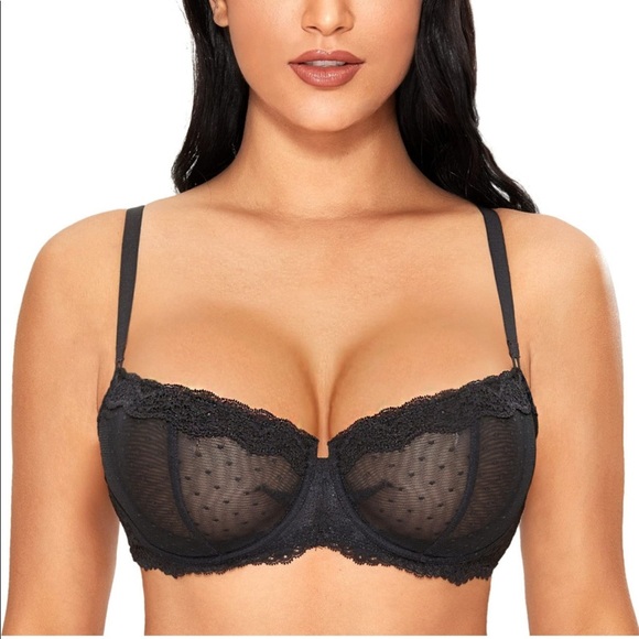 Other - 🆕 Sexy Lace Bra Underwire Balconette Unlined Demi Sheer Plus Size
